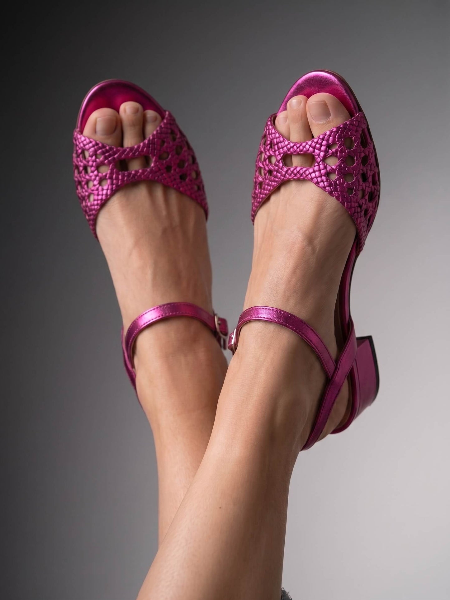 Leather Cross Strap Slingback Low Heel Sandals