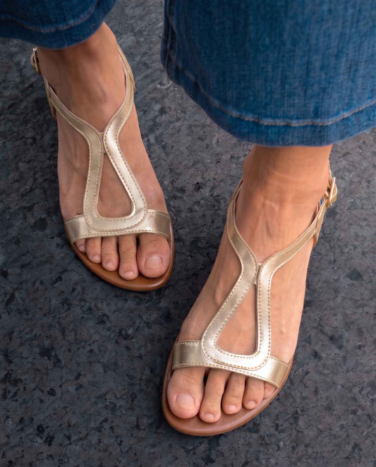 Metallic Gold Cut-Out Slingback Flat Casual Sandals