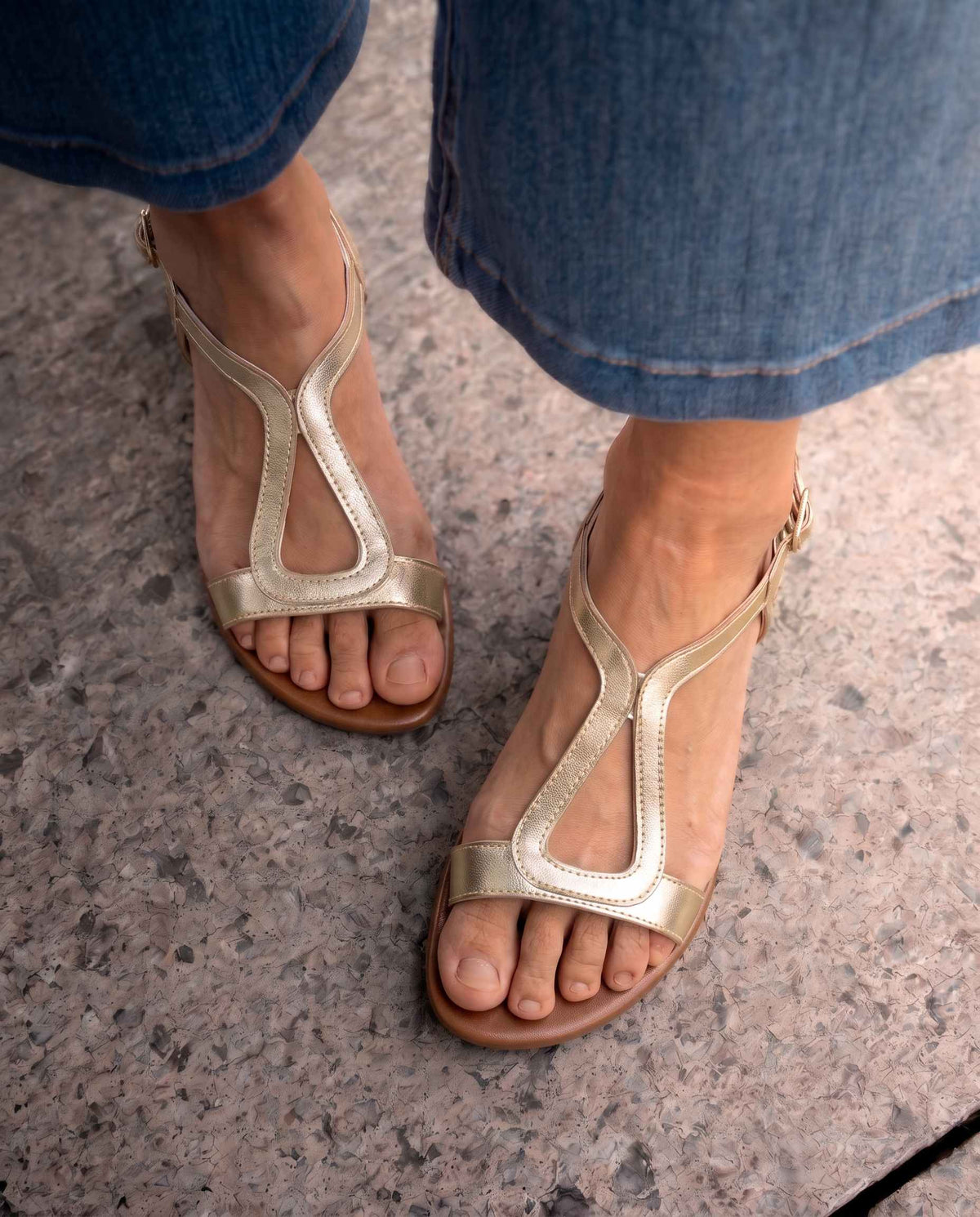 Metallic Gold Cut-Out Slingback Flat Casual Sandals